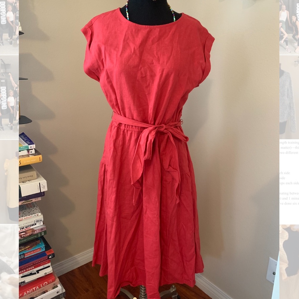 Red/Coral Linen Who What Wear Tie Dress